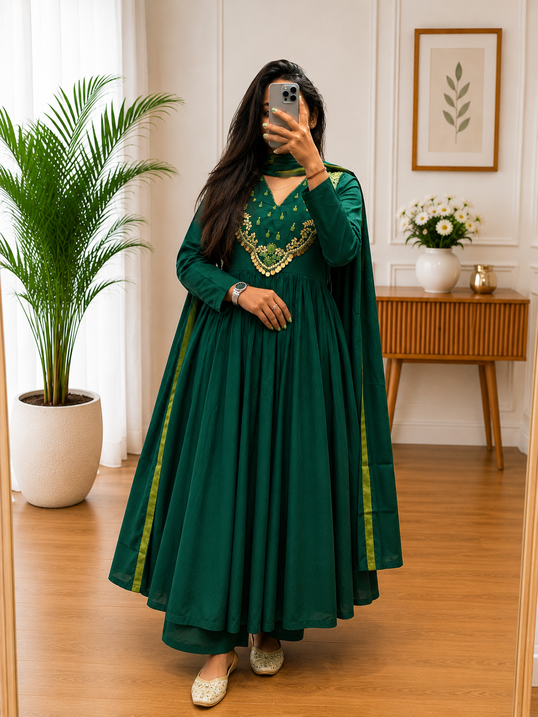 Dark Green Anarkali Suit Set with Dupatta