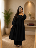 Women's Black Cotton A-Line Kurta Plazo Set with Thread Works | Gopi Designer Studio