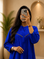 Women's Royal Blue Cotton A-Line Kurta Plazo Set with Beads Work | Gopi Designer Studio