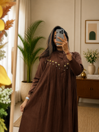 Women's Chocolate Brown Cotton A-Line Western Look  Kurta Plazo Set with Beads Work | Gopi Designer Studio