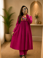Women's Pink Cotton A-Line Kurta Plazo Set with Handwork | Gopi Designer Studio