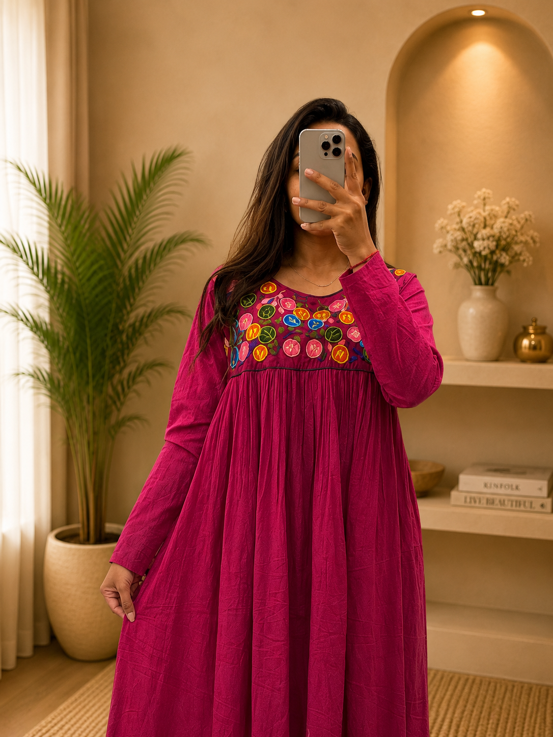 Women's Pink Cotton A-Line Kurta Plazo Set with Handwork | Gopi Designer Studio