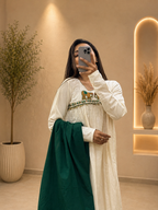 Women's Off White Khadi Cotton A-Line Kurta Plazo Set Dupatta With Heritage Handwork  | Gopi Designer Studio
