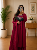 Magenta Cotton Western Look Kurta Set with Palazzo & Dupatta for Women