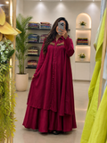 Wine Western Look Gaji Silk Anarkali Kurta Plazo Set with Metal HandWork for Women