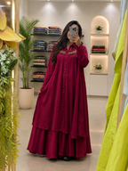 Wine Western Look Gaji Silk Anarkali Kurta Plazo Set with Metal HandWork for Women