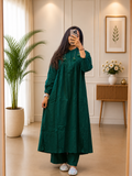 Emerald Green Cotton A-Line Kurta Plazo Set With HandWork Tassles Look for Women