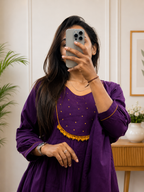 Purple Cotton A-Line Kurta Plazo Duppata Set with Tassles Look for Women