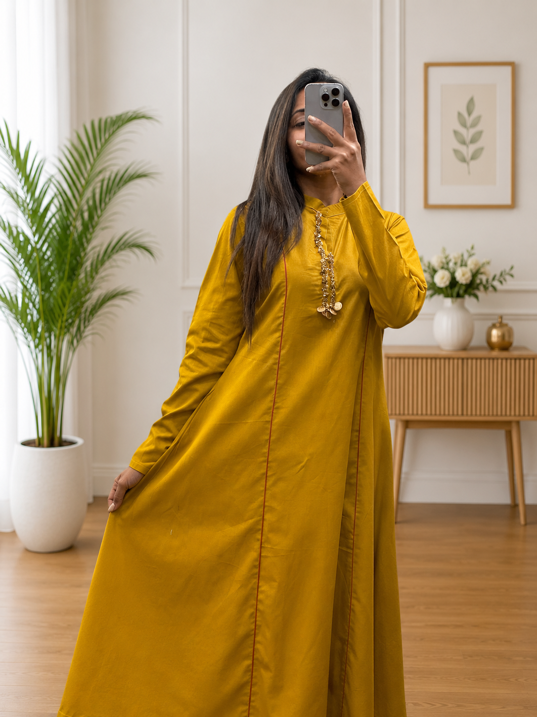 Mustard Yellow Cotton A-Line Kurta Plazo Set With Beads Work for Women | Elegant Ethnic Wear