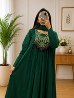 Dark Green A-Line Cotton  Kurta Plazo Dupatta Set with Heritage Hand Work for Women | Gopi Designer Studio