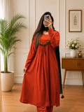 Rust Orange Gazi Silk Kurta Plazo Dupatta Set With Heritage Hand Work Tassles Look for Women | Elegant Ethnic Wear