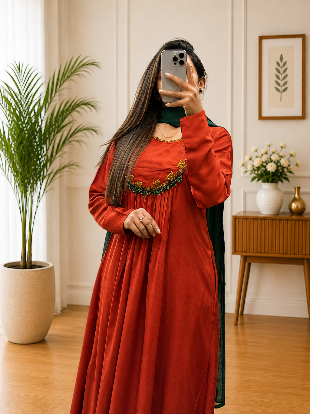 Rust Orange Gazi Silk Kurta Plazo Dupatta Set With Heritage Hand Work Tassles Look for Women | Elegant Ethnic Wear