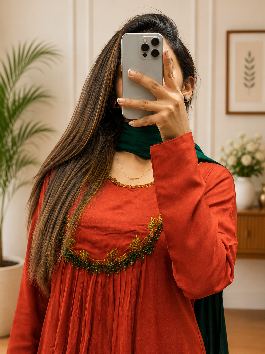 Rust Orange Gazi Silk Kurta Plazo Dupatta Set With Heritage Hand Work Tassles Look for Women | Elegant Ethnic Wear