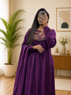 Purple Cotton A-Line Kurta Plazo Dupatta Set With Printed Hand Work | Gopi Designer Studio
