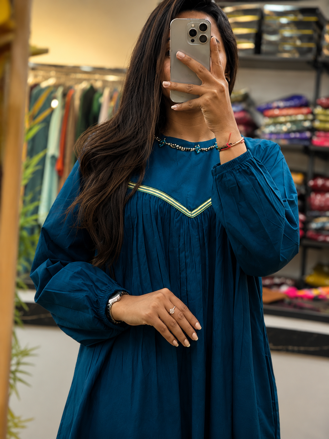 Indigo Cotton  Kurta Plazo Set With Beads Work | Gopi Designer Studio