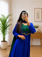 Royal Blue Cotton A-Line Kurta Plazo Dupatta Set with Tassels Look